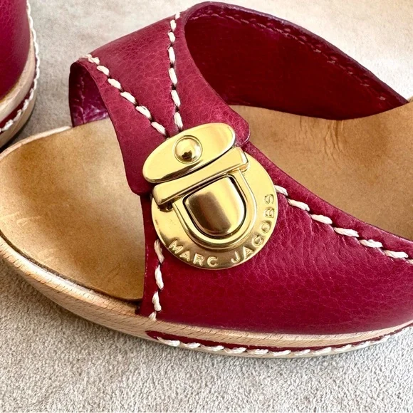 Gorgeous MARC JACOBS Sangria Wood Heeled Buckle Sandals 38 8 Platform Italy $690 - Picture 6 of 14